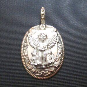 Vintage Rebecca Collins Cherub Angel Silvertone Pendant Signed
